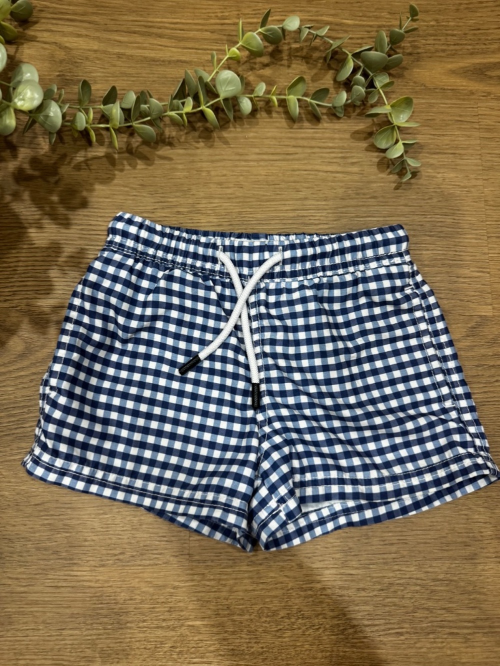 Maamgic Boys 2T Blue Gingham Check Swim Trunks Shorts